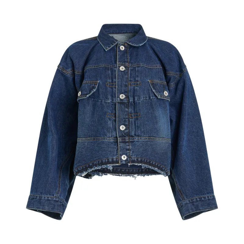 Denim Balloon Sleeve Blouson in Blue sold by MARAIS