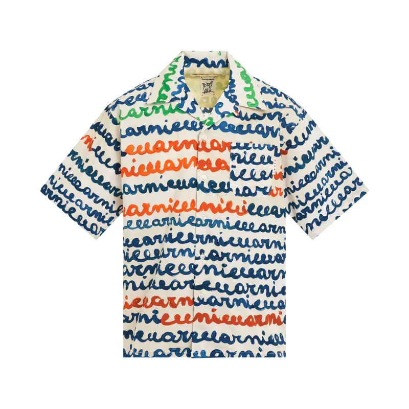 All Over Logo Print Bowling Shirt in Ivory sold by MARAIS