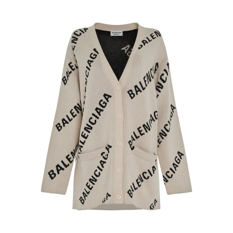 Allover Logo Knit Cardigan in Chalky sold by MARAIS