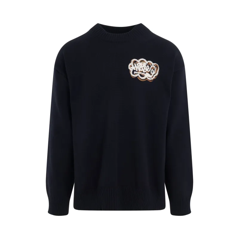 Eric Haze Code Embroidered Knit Pullover in Navy made by MARAIS