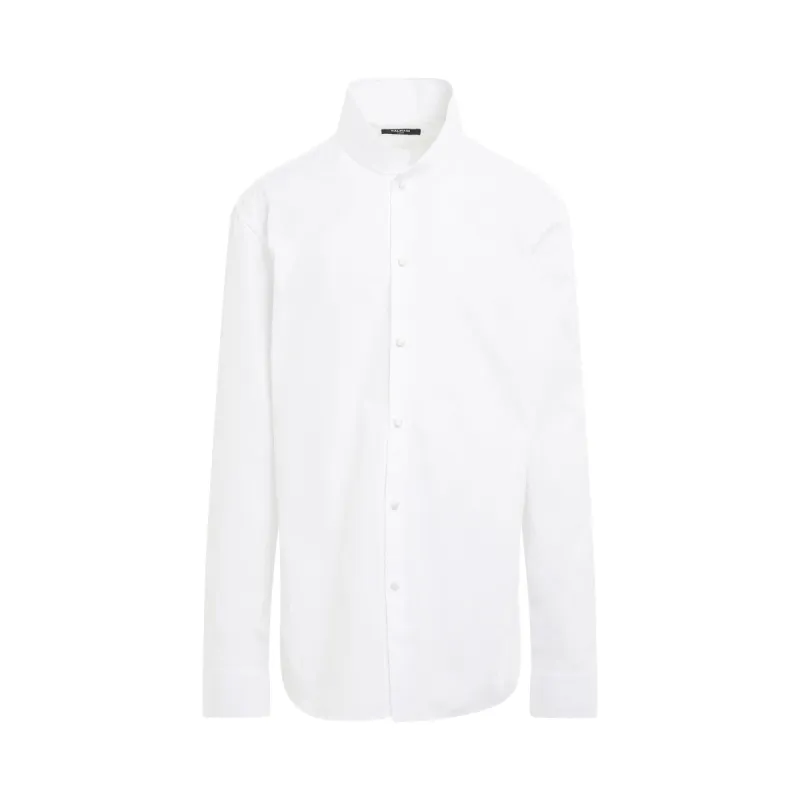 Satin Covered Buttons Cotton Shirt in White sold by MARAIS