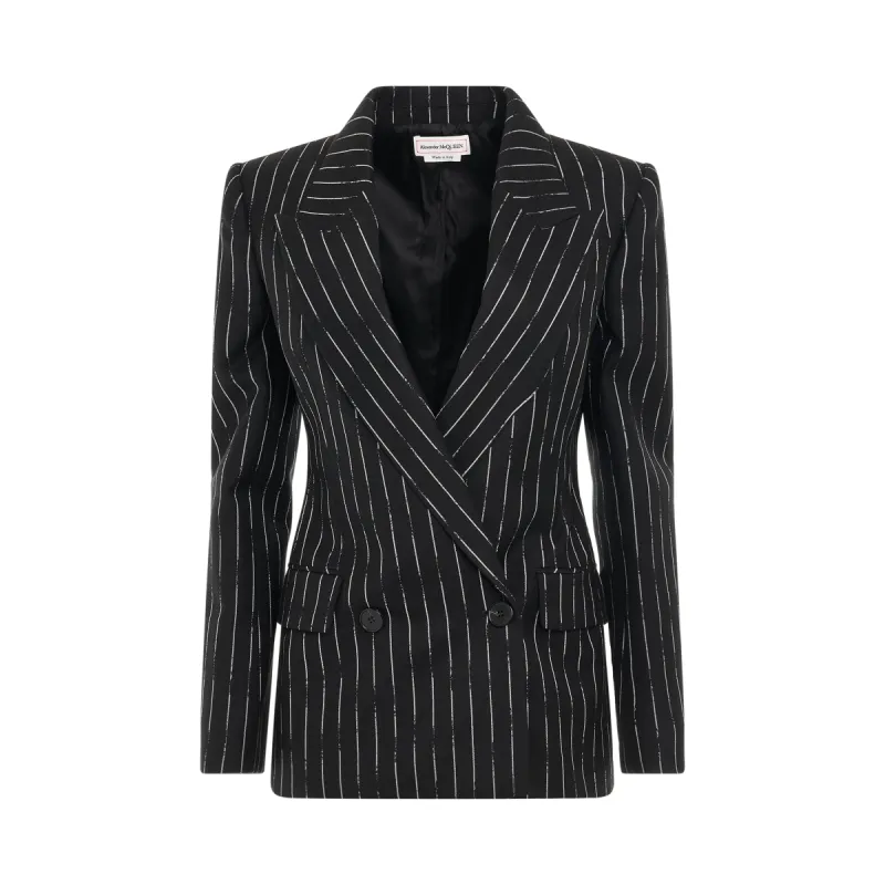 Certified Broken Stripe Wool Suit Jacket in Black sold by MARAIS