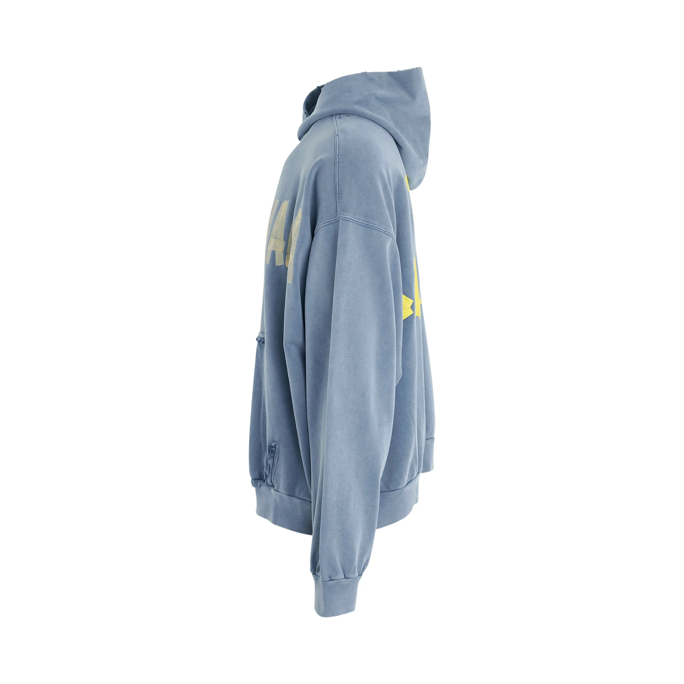 Tape Logo Ripped Pocket Hoodie in Faded Blue sold by MARAIS product image thumbnail 3