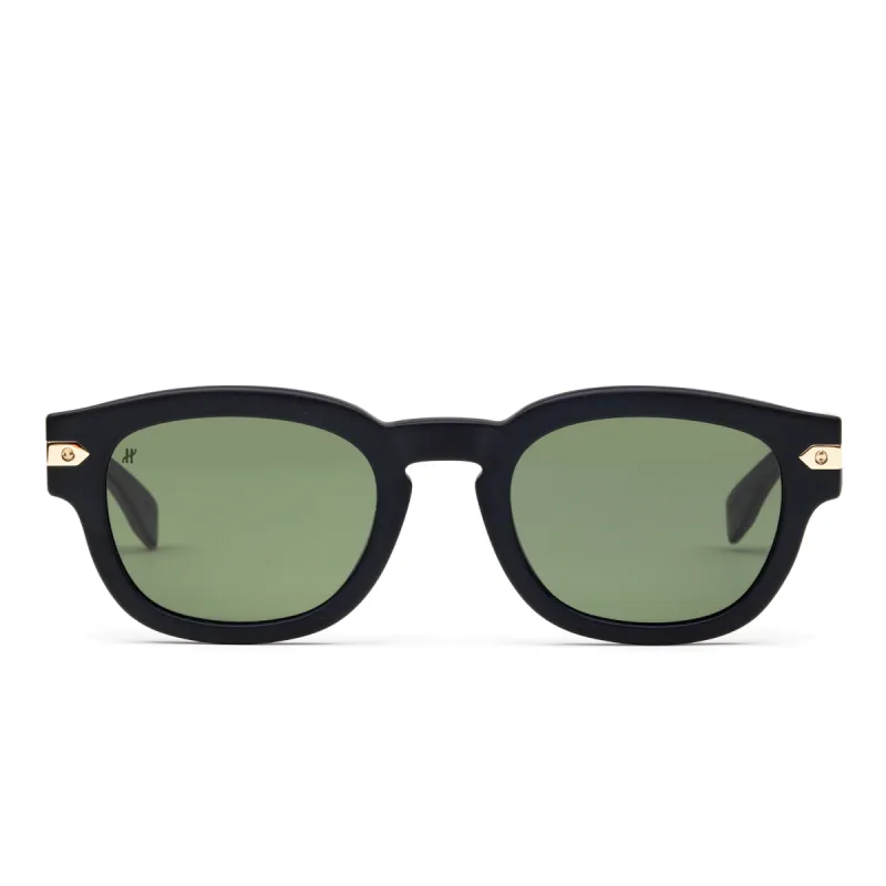 Black Matte Rounded Key Sunglasses with Green Lens sold by MARAIS