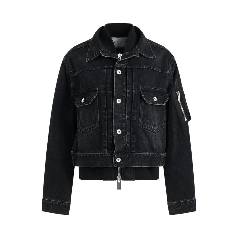 Denim Nylon Mix Blouson in Black sold by MARAIS