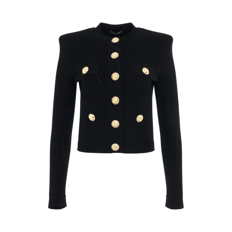 4 Pockets Buttoned Knit Cardigan in Black sold by MARAIS