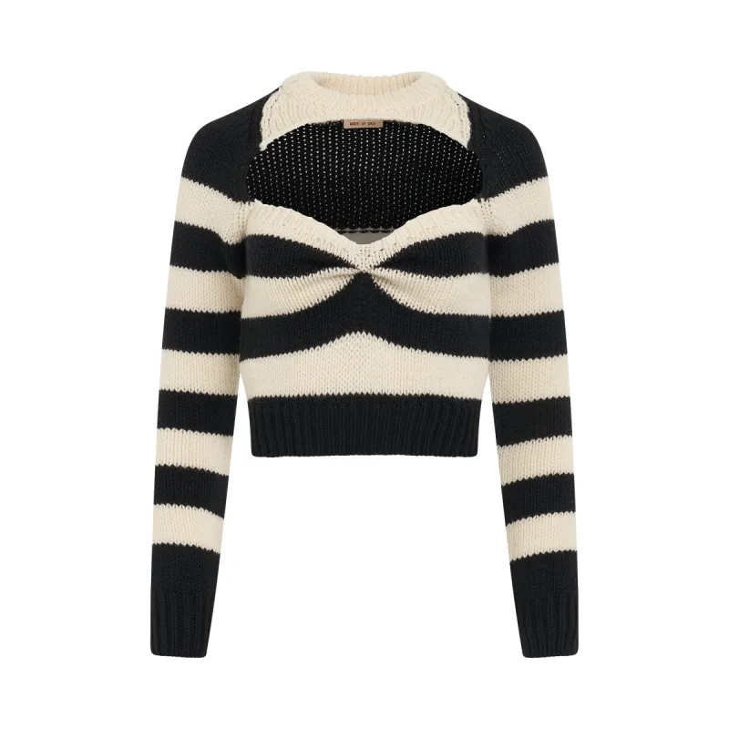 Striped Cropped Sweater in Stone White sold by MARAIS