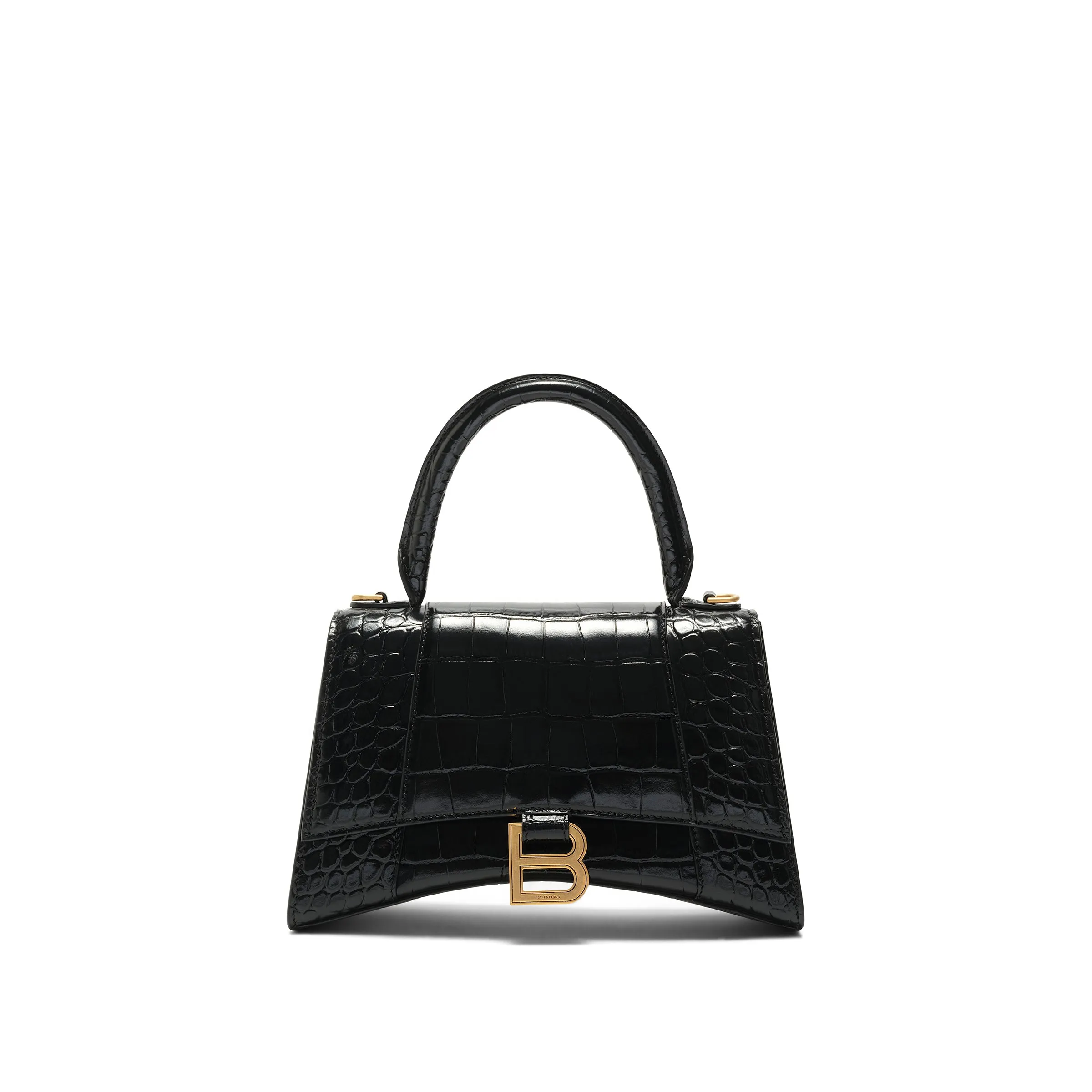 Hourglass Small Croco Embossed Bag in Black with Gold Plague sold by MARAIS product image thumbnail 2