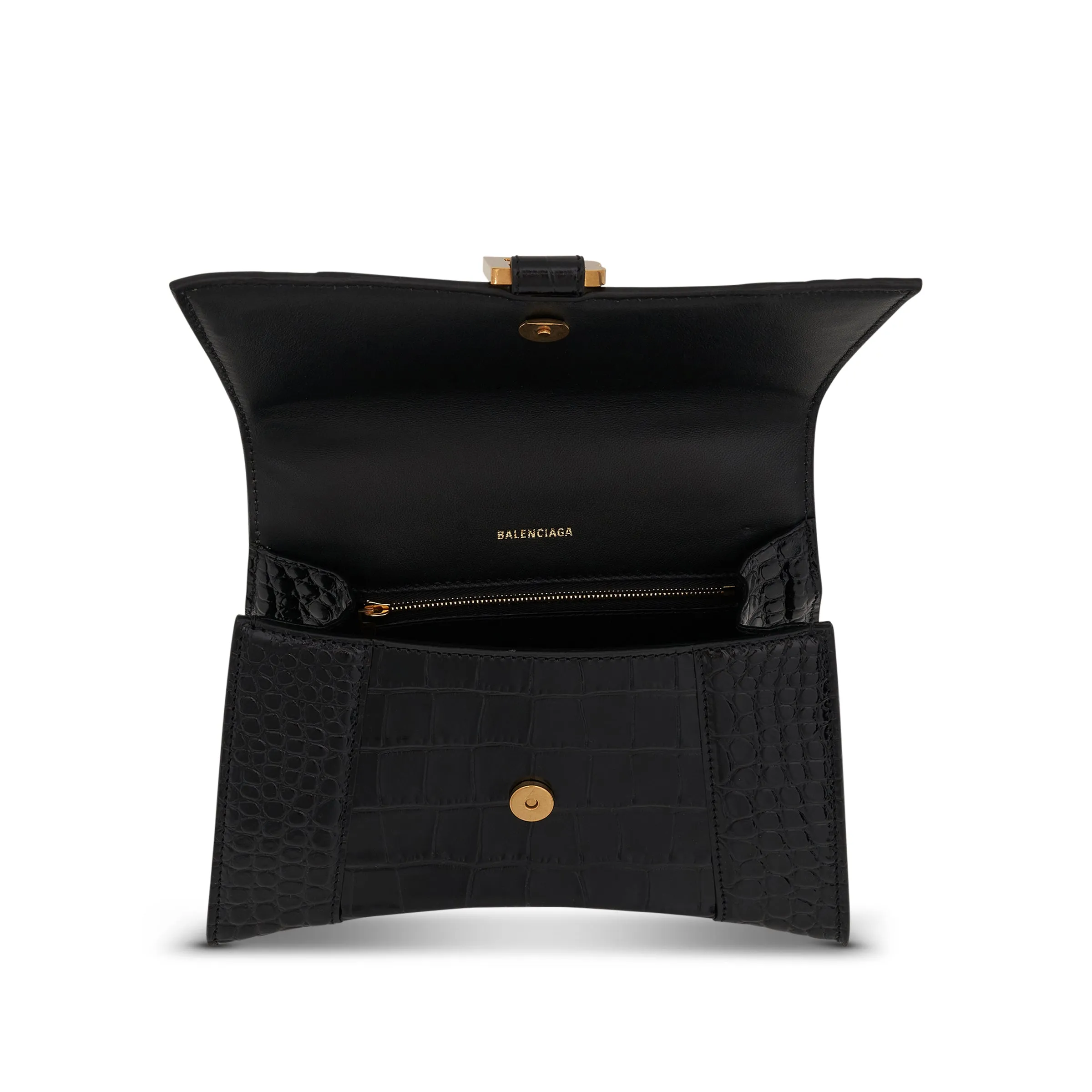 Hourglass Small Croco Embossed Bag in Black with Gold Plague sold by MARAIS product image thumbnail 5
