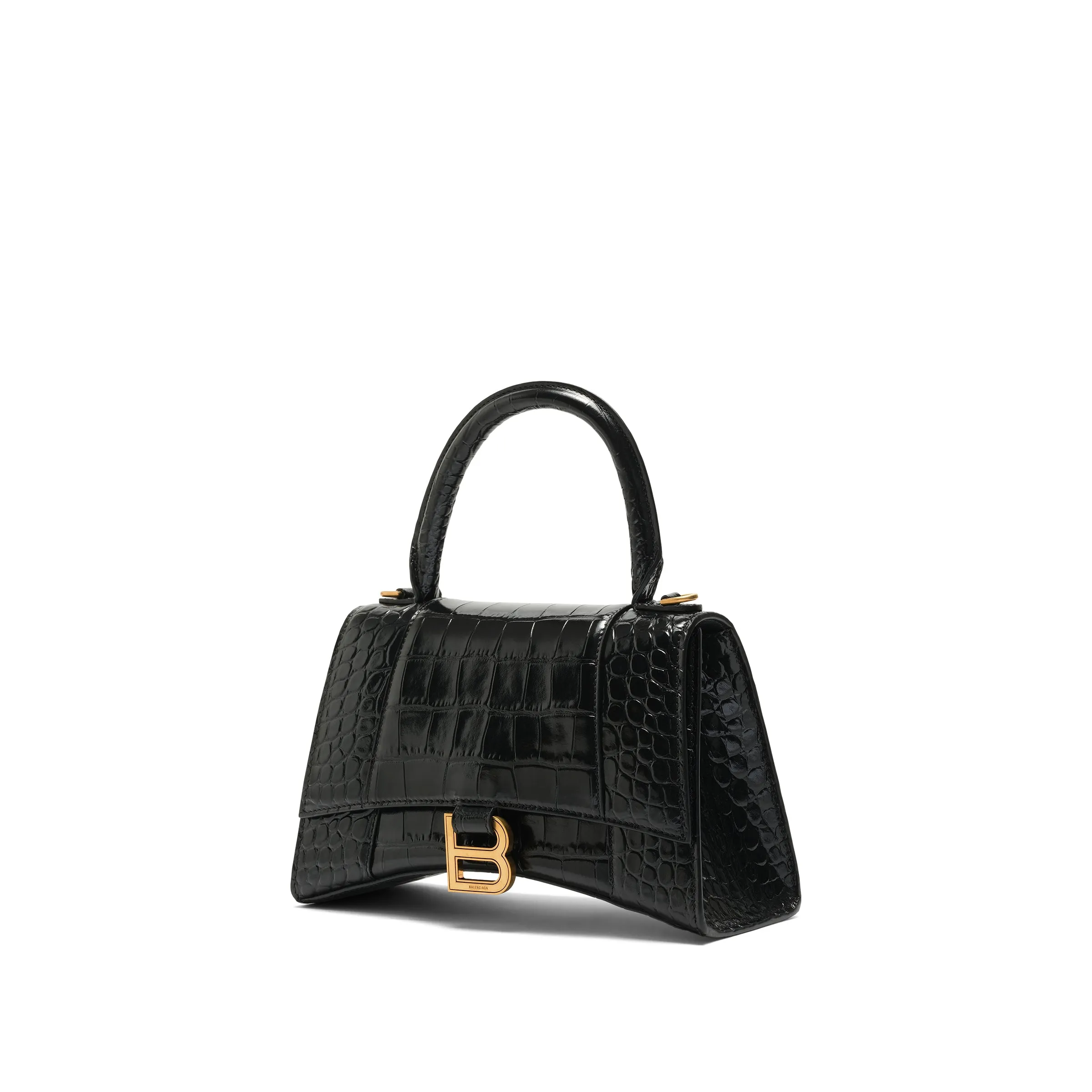 Hourglass Small Croco Embossed Bag in Black with Gold Plague sold by MARAIS product image thumbnail 3