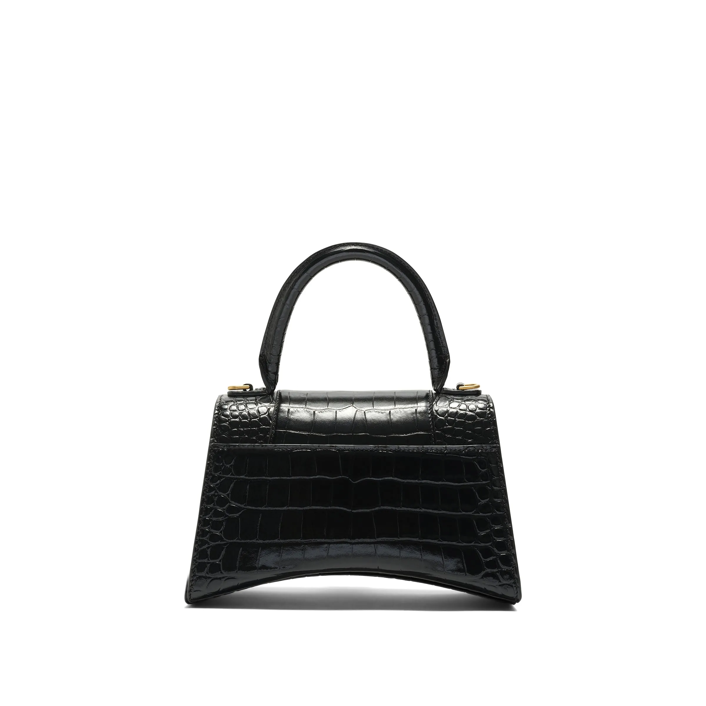 Hourglass Small Croco Embossed Bag in Black with Gold Plague sold by MARAIS product image thumbnail 4