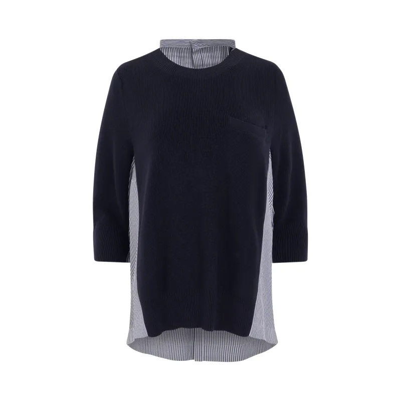 Panelled Crewneck Knit Pullover in Navy/Stripe sold by MARAIS