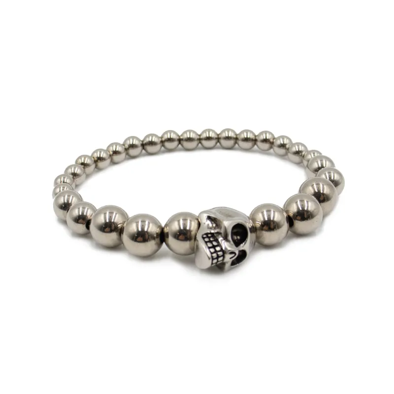 Beaded Skull Motif Bracelet in Silver sold by MARAIS