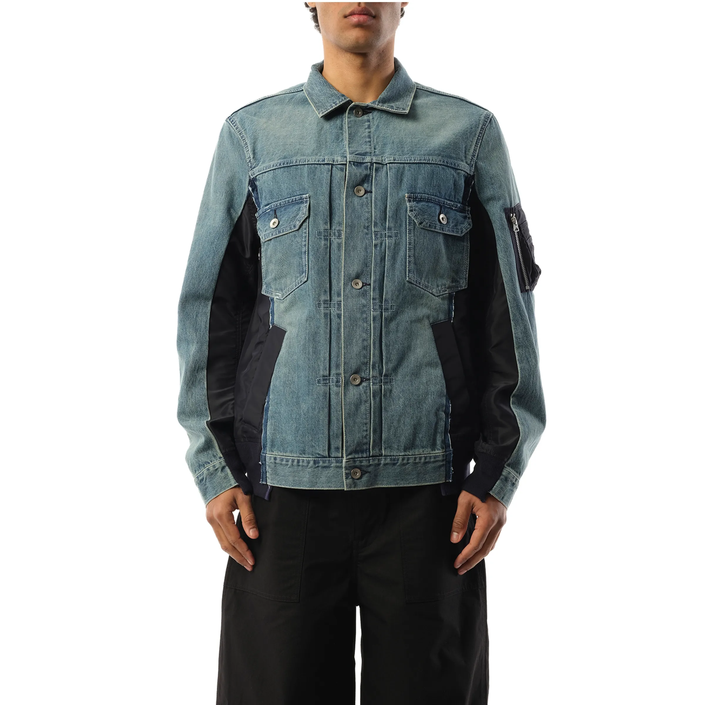 Denim Nylon Twill Jacket in Light Blue sold by MARAIS