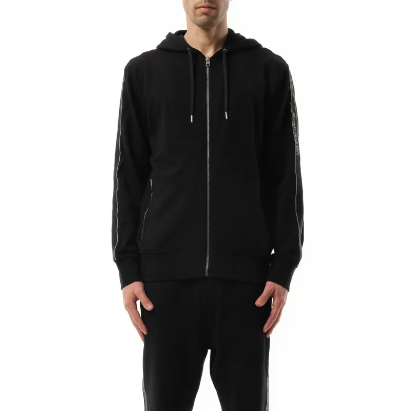 Tape Zip Up Hoodie in Black/Black sold by MARAIS