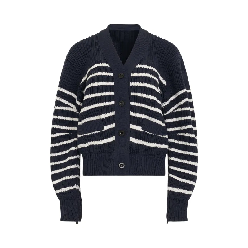 Horizontal Stripe Knit Cardigan in Navy sold by MARAIS