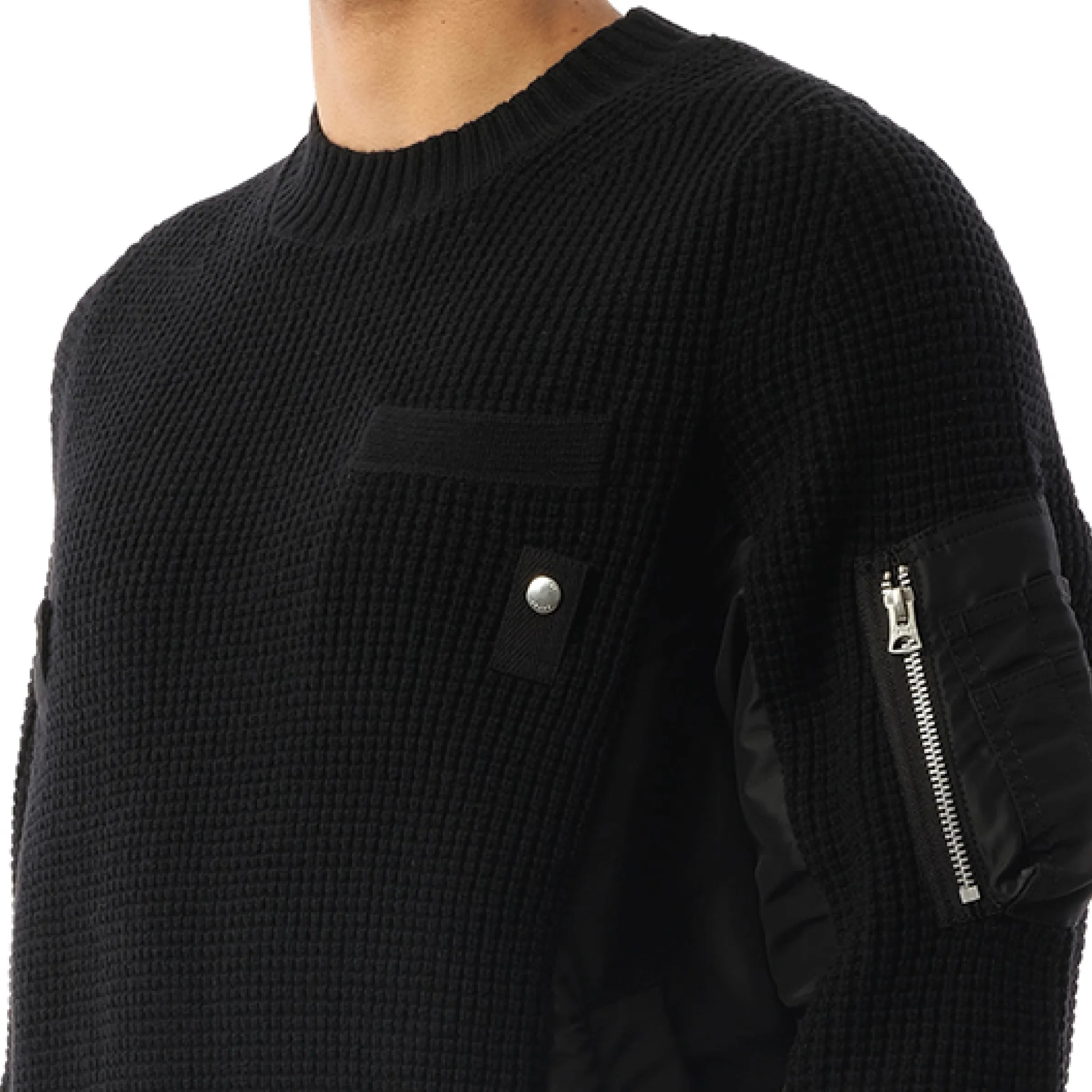 Nylon Twill x Wool Knit Pullover in Black sold by MARAIS product image thumbnail 3
