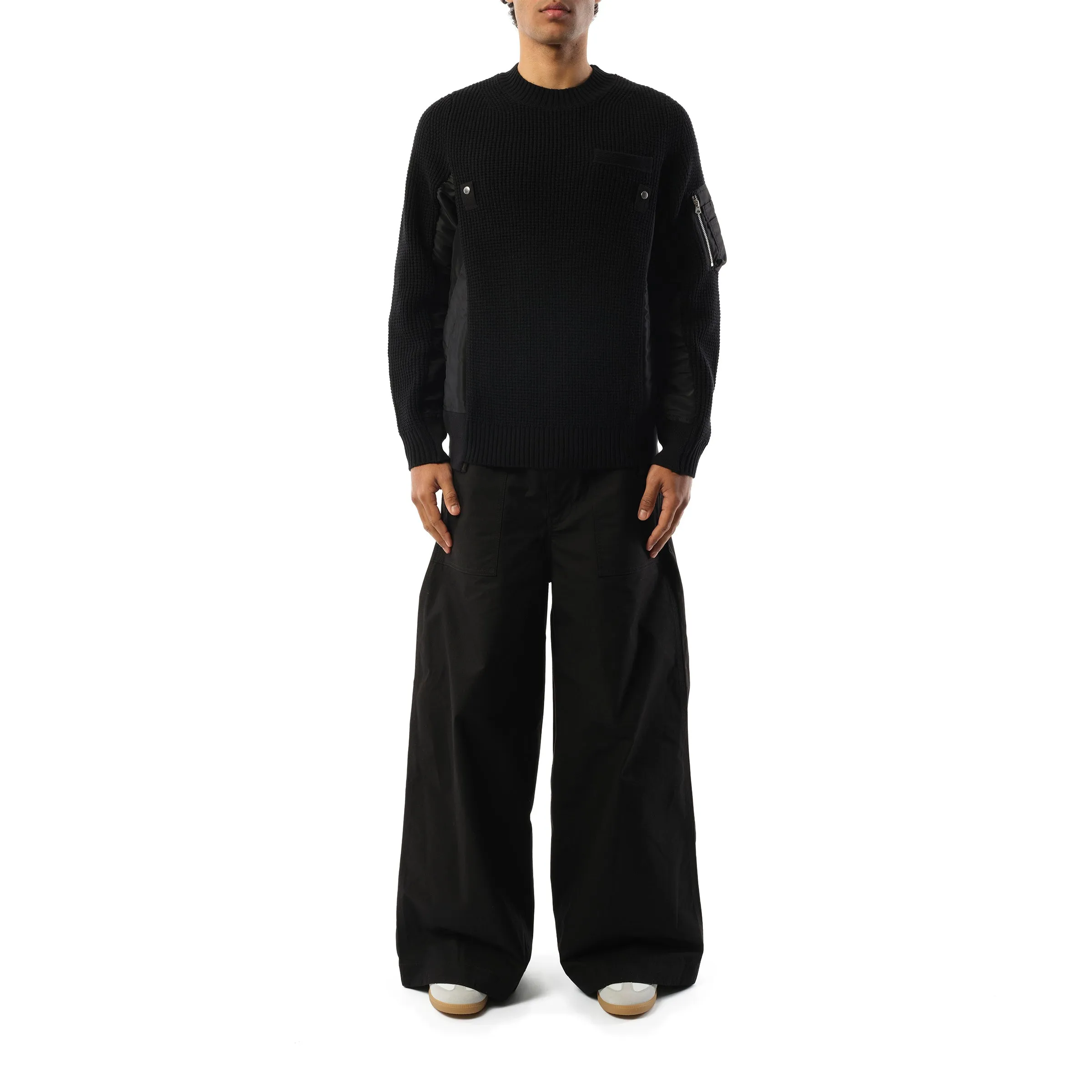 Nylon Twill x Wool Knit Pullover in Black sold by MARAIS product image thumbnail 4