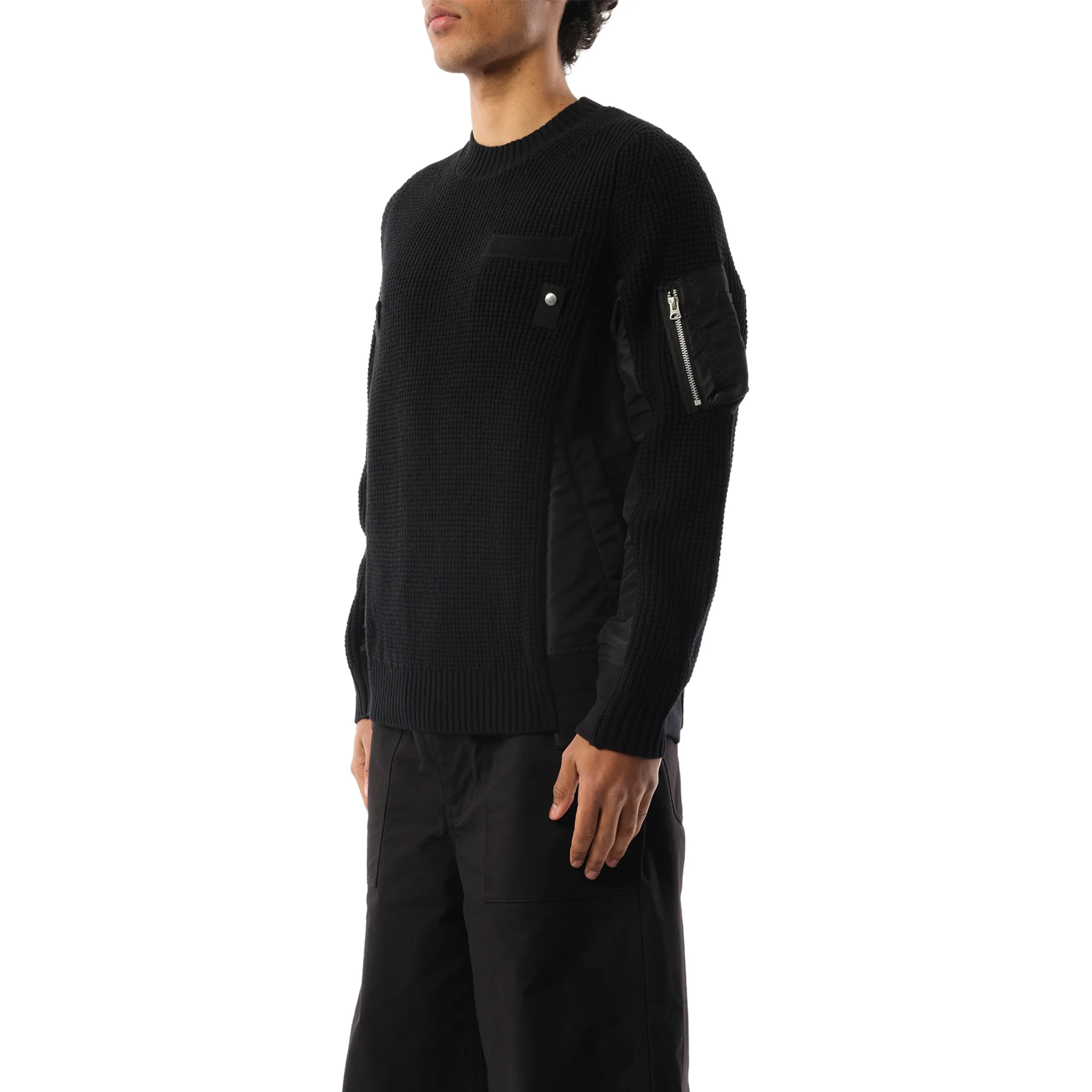 Nylon Twill x Wool Knit Pullover in Black sold by MARAIS product image thumbnail 5