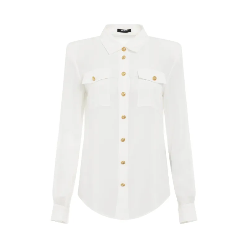 2 Pockets Crepe De Chine Buttoned Shirt in White sold by MARAIS