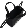 Small Logo Font Tote Bag in Raffia and Calfskin in Black sold by MARAIS