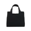 Small Logo Font Tote Bag in Raffia and Calfskin in Black sold by MARAIS