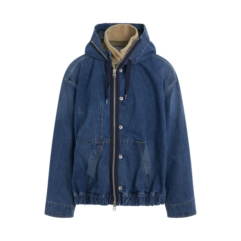 Denim Hooded Jacket in Blue sold by MARAIS