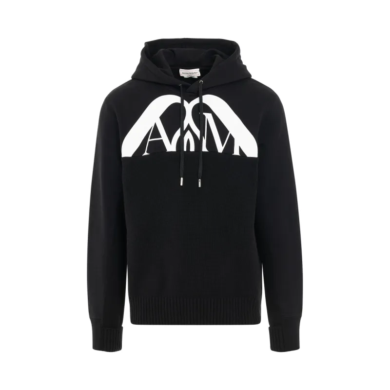 Hybrid Logo with Charm Hooded Sweater in Black made by Alexander McQueen