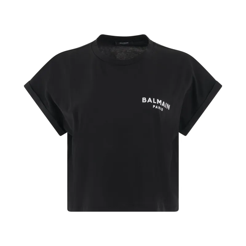 Flock Detail Cropped T-Shirt in Black/White sold by MARAIS