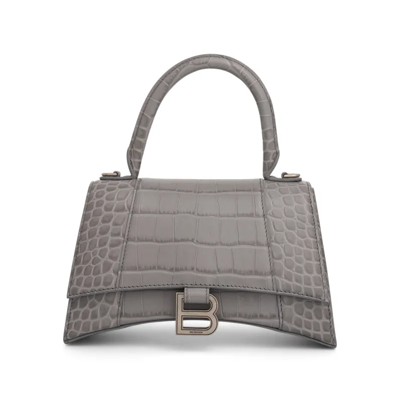 Hourglass Small Croco Embossed Bag in Grey sold by MARAIS