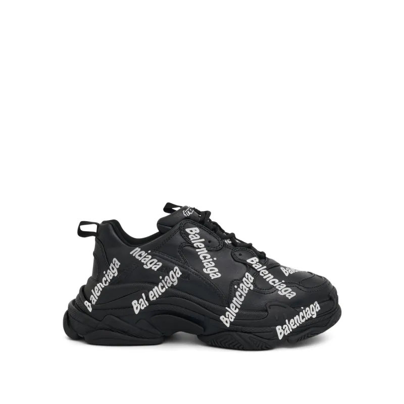 Triple S Logotype Sneaker in Black/White sold by MARAIS