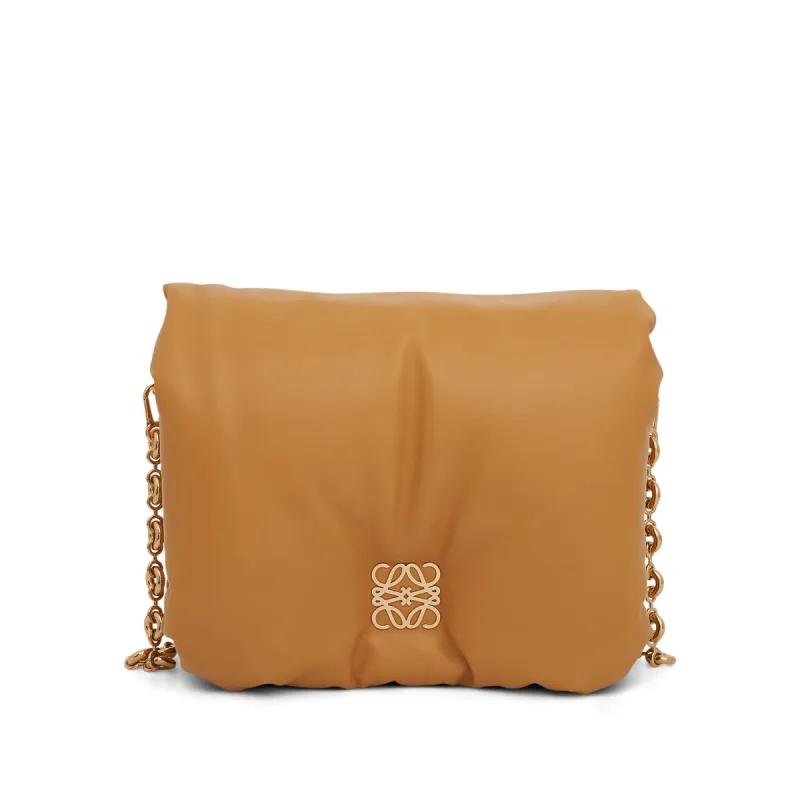 Puffer Goya Bag in Shiny Nappa Lambskin in Camel sold by MARAIS