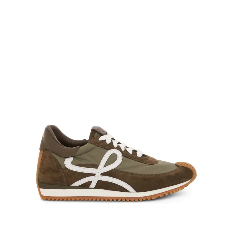 Flow Runner Nylon and Suede in Dark Khaki Green sold by MARAIS