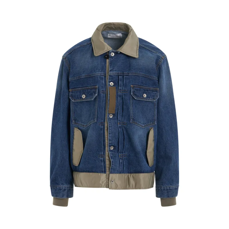 Denim x Nylon Twill Jacket in Blue sold by MARAIS