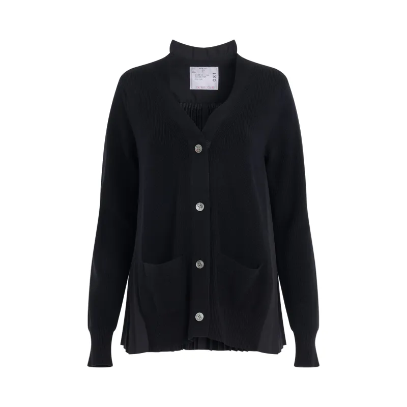 Pleated Panel Cotton Cardigan in Black sold by MARAIS