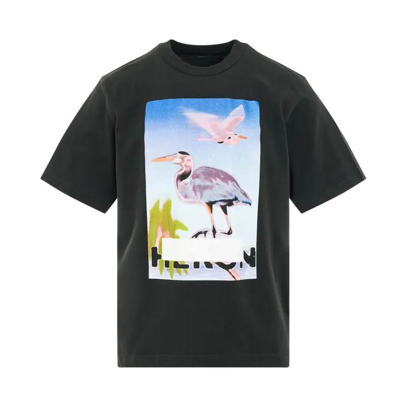 Heron Censored Short Sleeve T-Shirt in Black/Purple sold by MARAIS