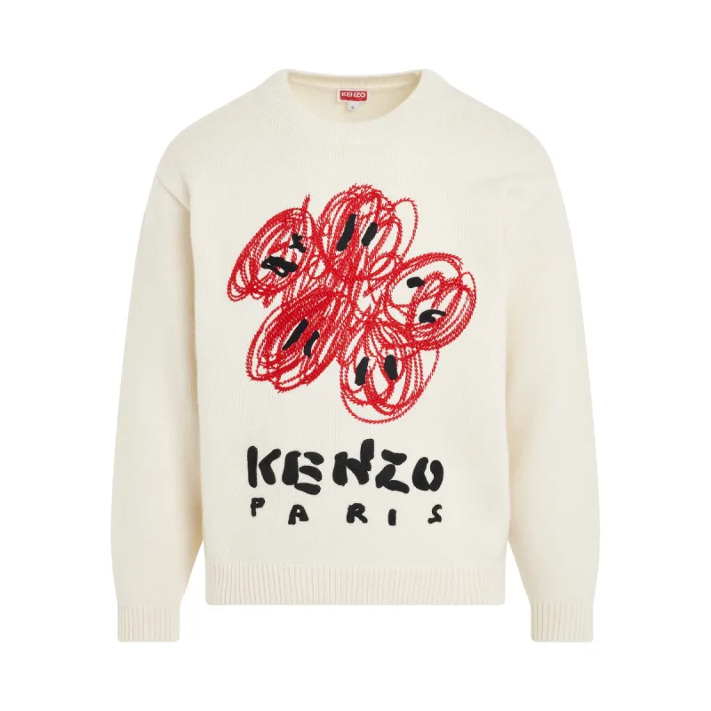 Kenzo Drawn Varsity Knit Sweater in Off White sold by MARAIS