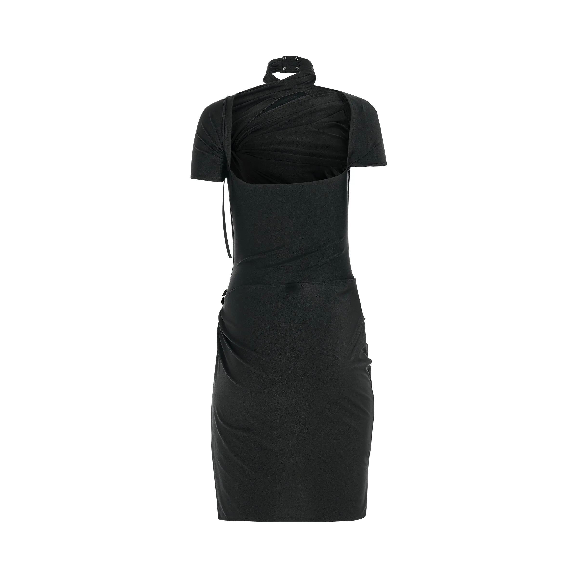 Asymmetric Draped Jersey Dress in Black sold by MARAIS product image thumbnail 4