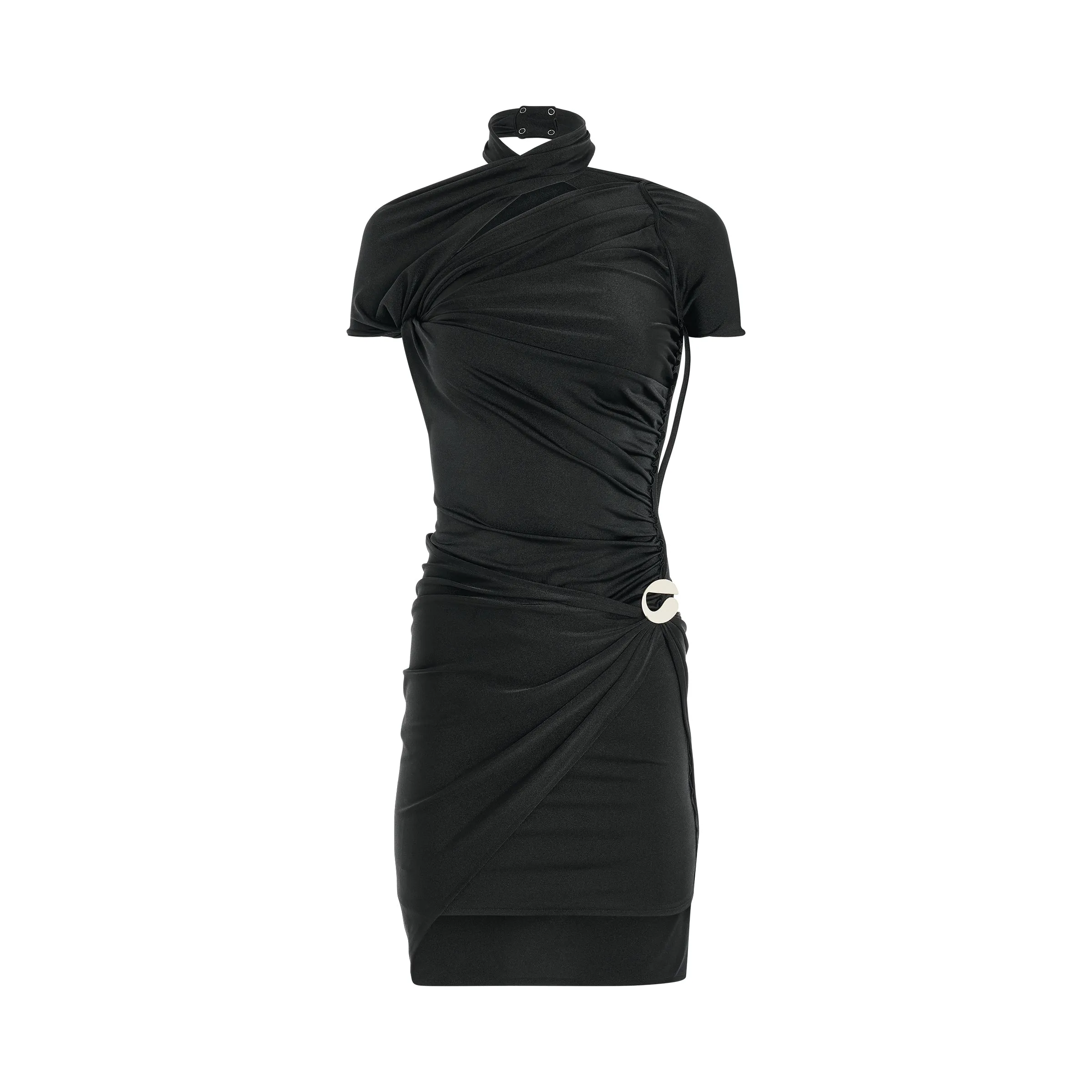 Asymmetric Draped Jersey Dress in Black sold by MARAIS