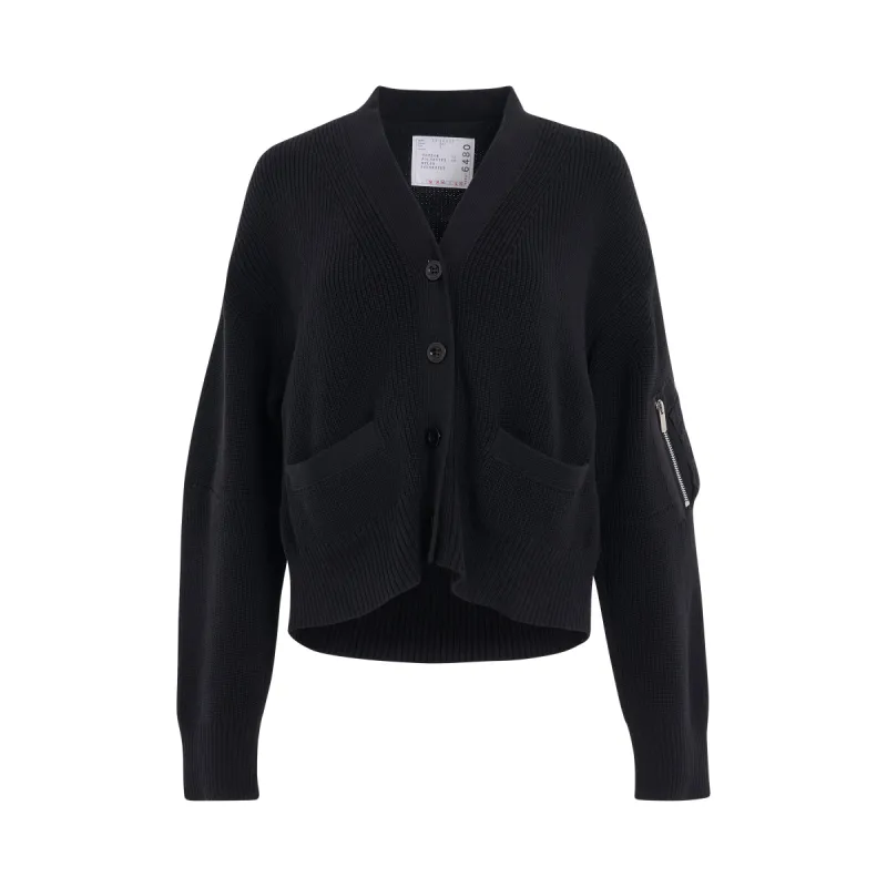 Nylon Twill x Knit Cardigan in Black sold by MARAIS