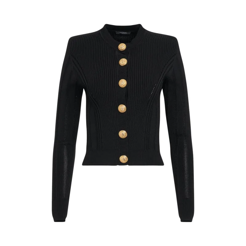 Cropped Buttoned Knit Cardigan in Black sold by MARAIS