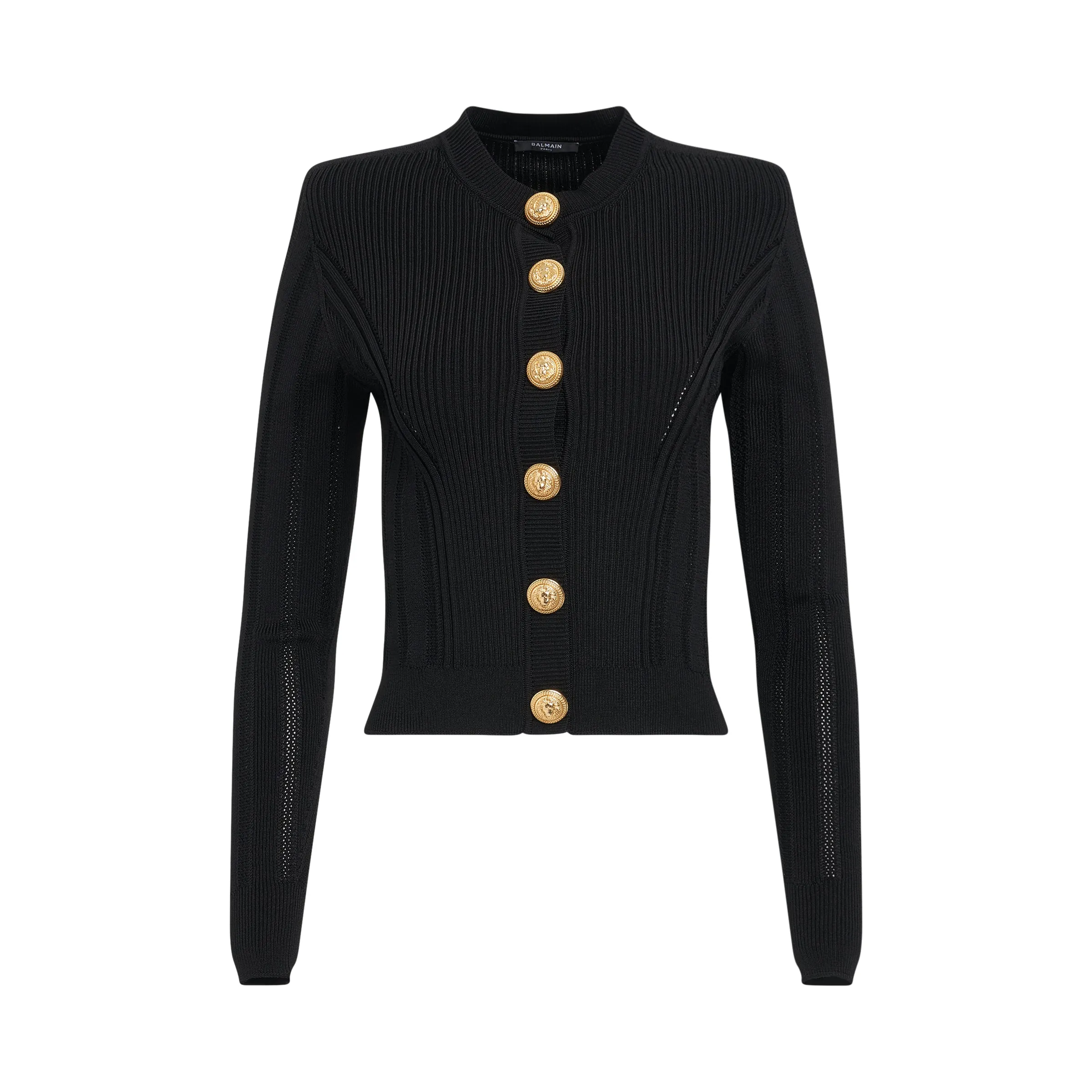 Cropped Buttoned Knit Cardigan in Black sold by MARAIS
