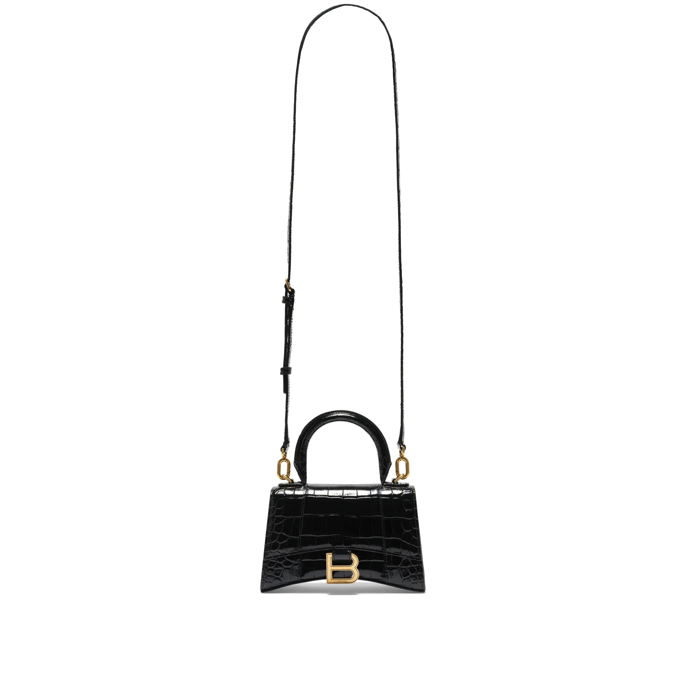Hourglass XS Croco Embossed Bag in Black with Gold Plaque sold by MARAIS product image thumbnail 4