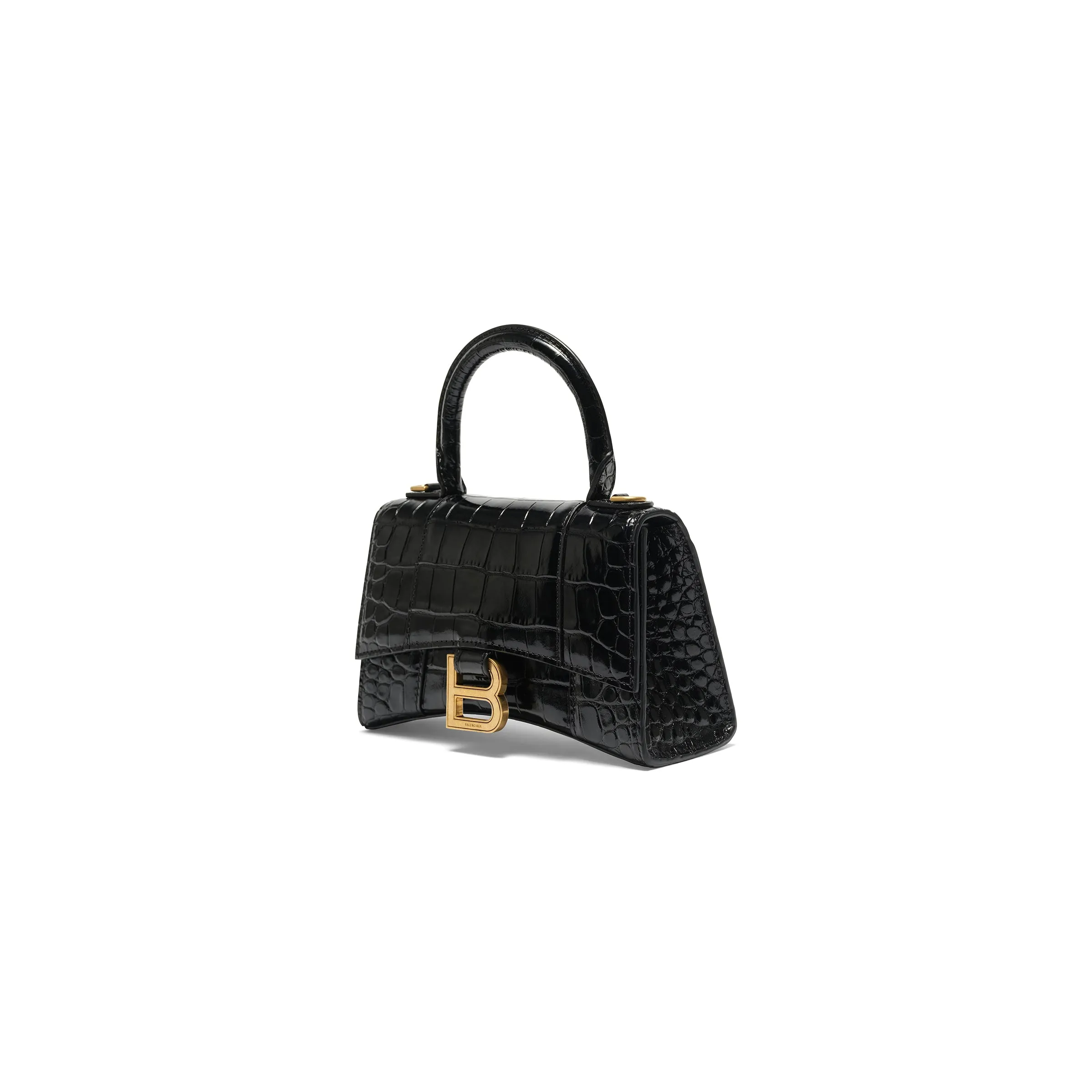 Hourglass XS Croco Embossed Bag in Black with Gold Plaque sold by MARAIS product image thumbnail 2