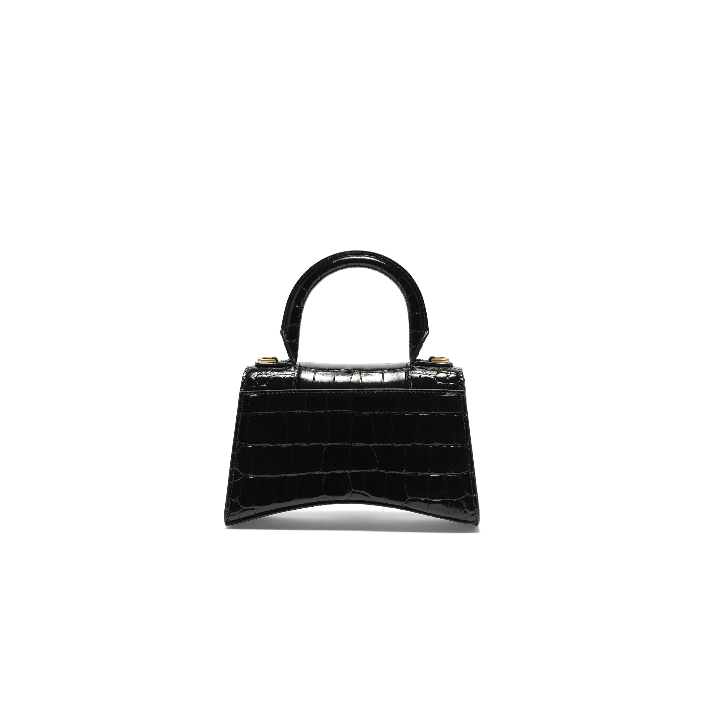 Hourglass XS Croco Embossed Bag in Black with Gold Plaque sold by MARAIS product image thumbnail 3