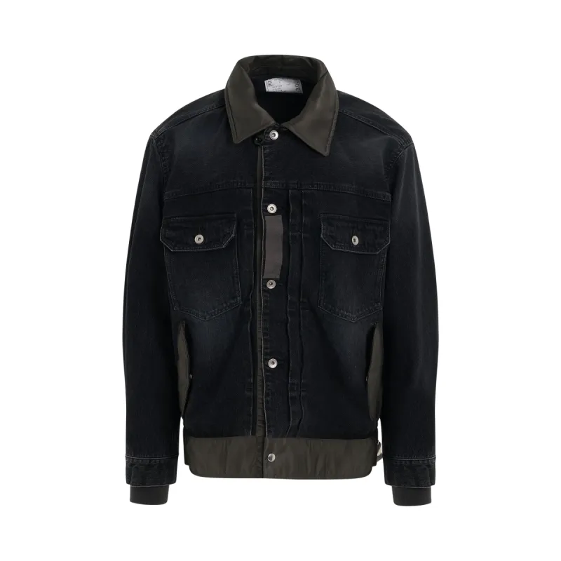 Denim x Nylon Twill Jacket in Black sold by MARAIS
