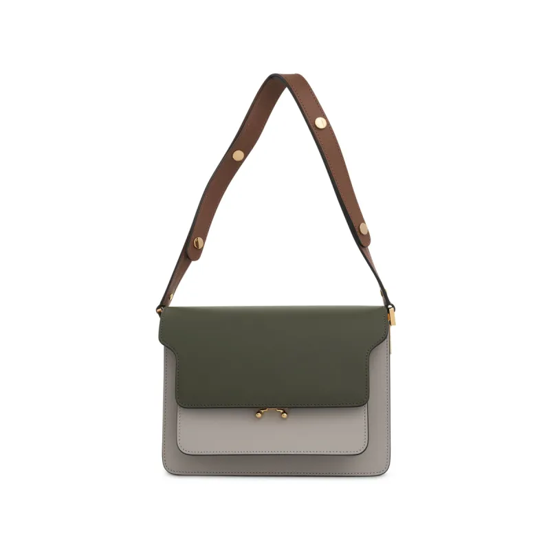 Trunk Medium Leather Bag in Mosstone/Pelican sold by MARAIS