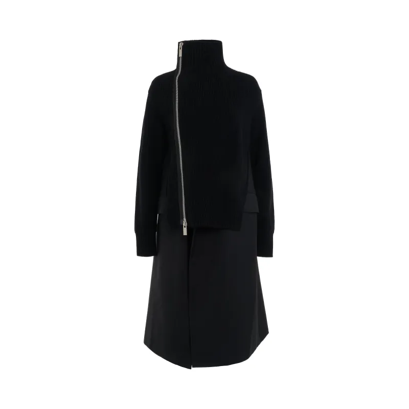 Wool Knit x Suiting Coat in Black sold by MARAIS