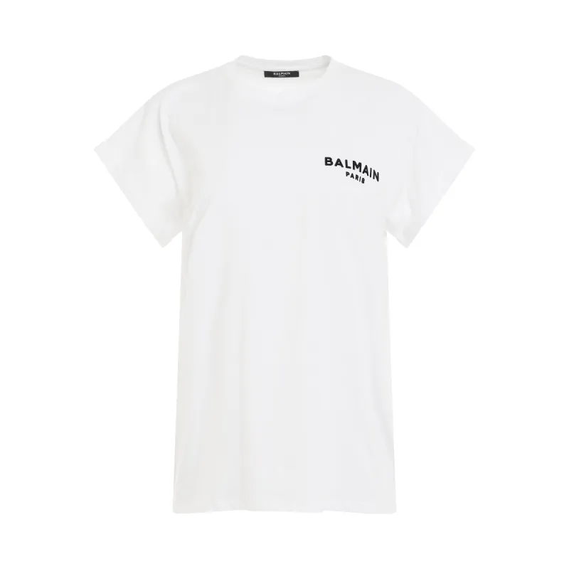 Short Sleeve Logo Flock Detail Eco T-Shirt in White sold by MARAIS