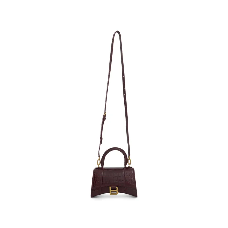 Hourglass XS Croco Embossed Bag in Dark Red sold by MARAIS